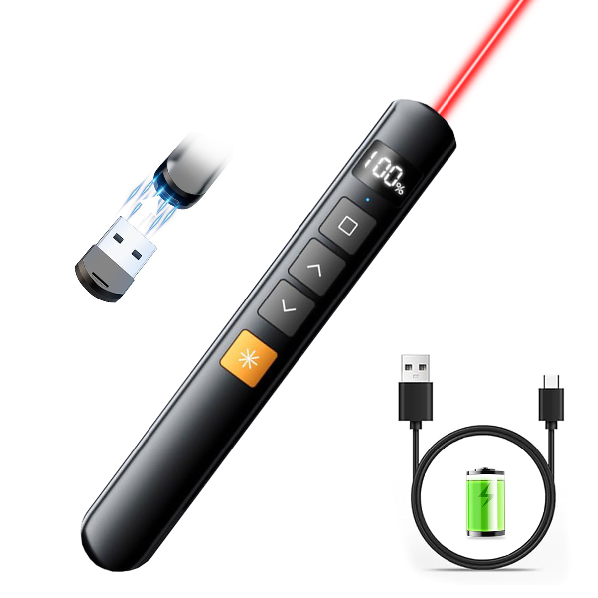 Laser Pointer Presenter - USB 수신기가 포함된 무선 프리젠터 리모컨,