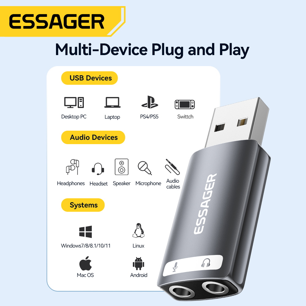 Essager USB 사운드 카드 외부 3.5mm US - Usb Sound Card External 리뷰 및 가격
